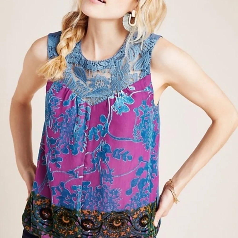 Anthropologie Tiny Lace Velvet Top XS - Picture 2 of 2